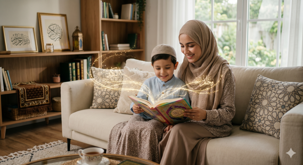 م تعلم طفلها ربط آيات القرآن باستخدام طريقة التعلم المترابط.